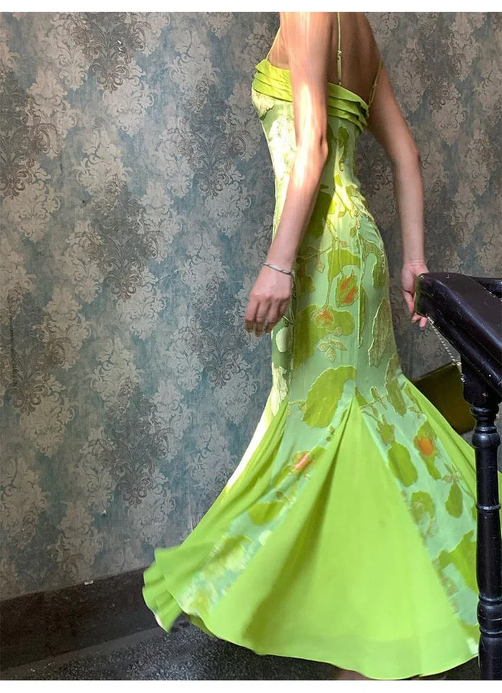 Unique Satin Print Floral Long Evening Gown Formal Mermaid Prom Dress Party Dress - View 2 | VelvetHem