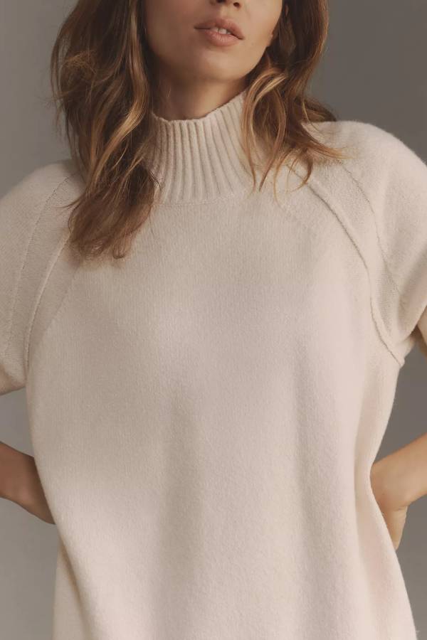 Jean Minimalist Holiday Cutie Knit Long Sleeve Twofer Turtleneck Tulle Mini Dress Premium Wardrobe Essential