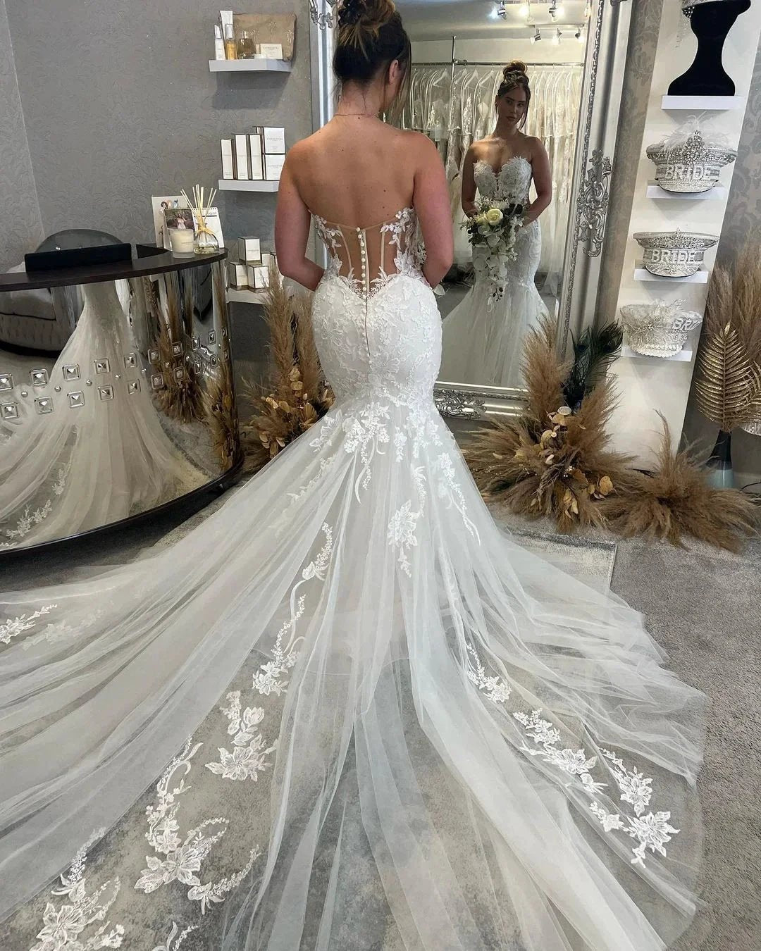 Fabulous Floor Length Sweetheart Sleeveless Mermaid Wedding Dress with Lace (ZD16494)