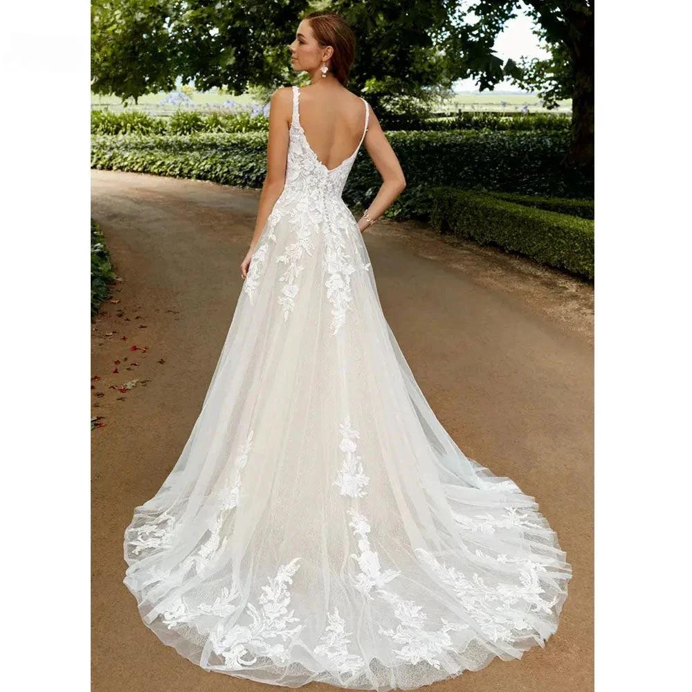 RODDRSYA Boho Elegant Wedding Dresses For Women Square Collar Appliques Lace Backless With Button Vestidos De Novia Custom Made (ZD13326)