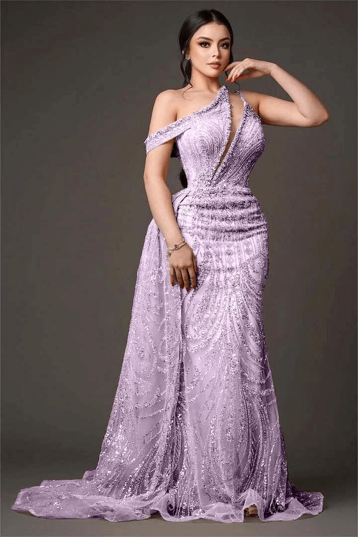 Champagne Gold Prom Dress One Shoulder Sleeveless Evening Formal Dress With Bead Embroidery