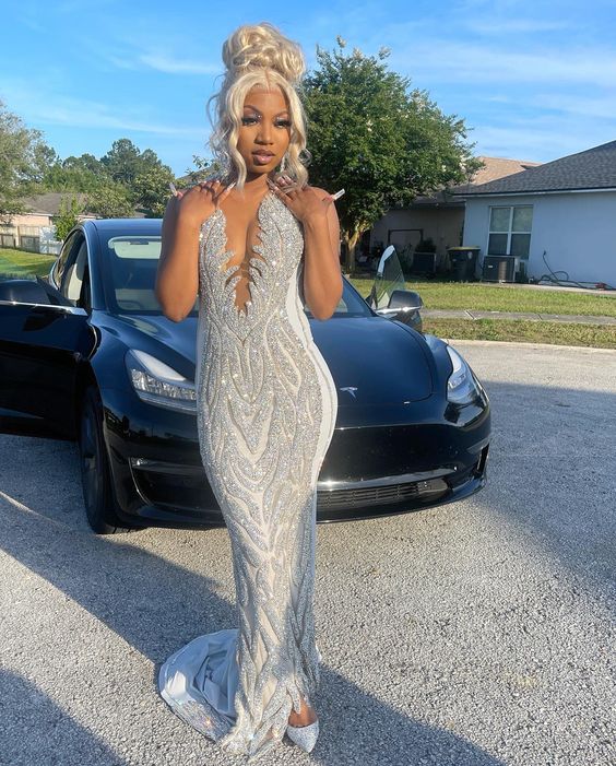 Mermaid Silver Luxurious Beaded Prom Dress Charming Prom Dress - VelvetHem
