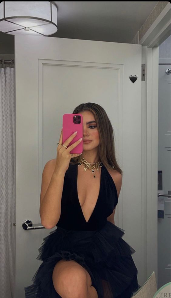 Halter Neck Black Deep V Neck Party Dress Sexy Party Dress - VelvetHem