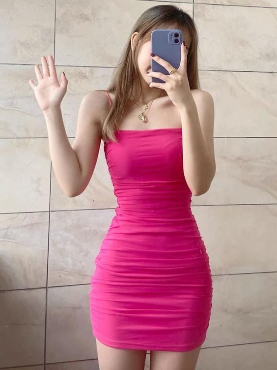 Spaghetti Straps Hot Pink Party Dress Sexy Club Dress - View 2 | VelvetHem