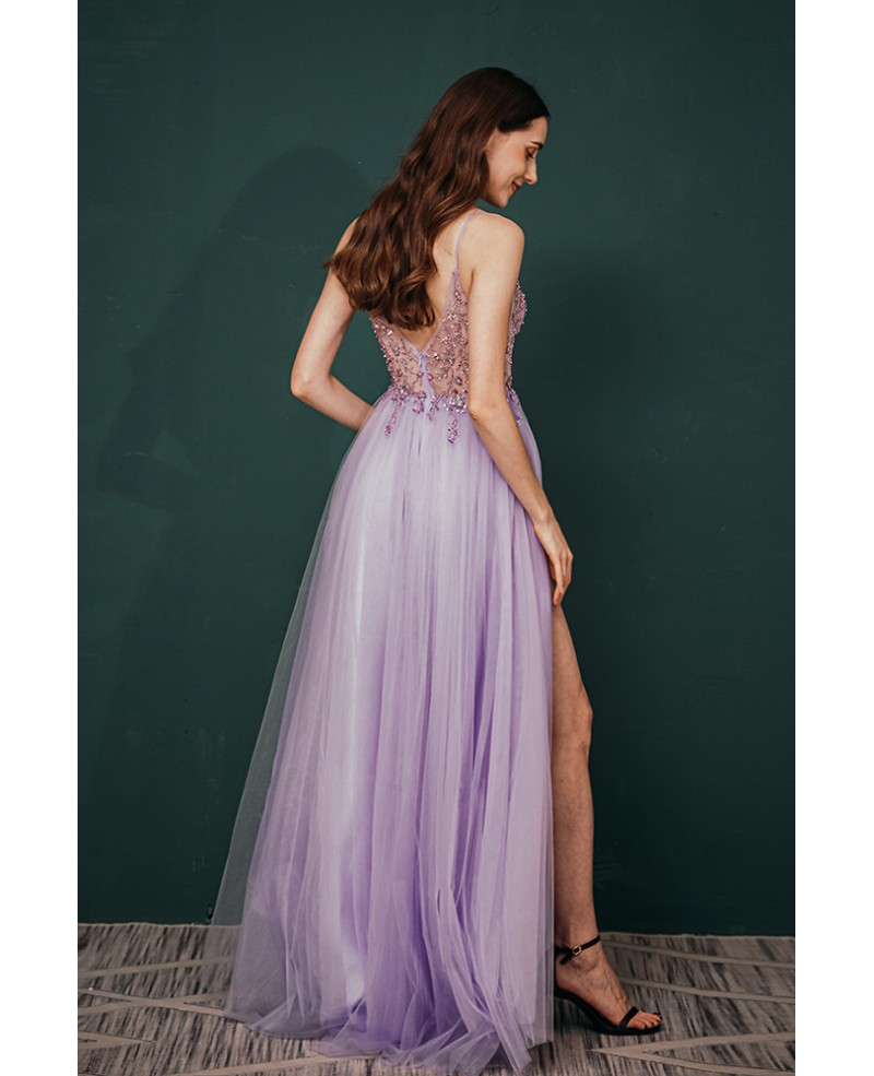 A line Lilac Long Prom Dresses Party Evening Gowns