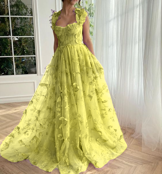 Butterfly Purple Prom Gown, Elegant Long Prom Dresses