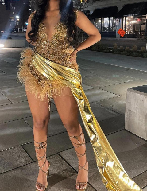 Sexy Black Girls Birthday Dresses Gold Rhinestone Feathers Mini Cocktail Party Gowns Women Club Outfit Vestidos De Gala fg6461 - View 6 | VelvetHem