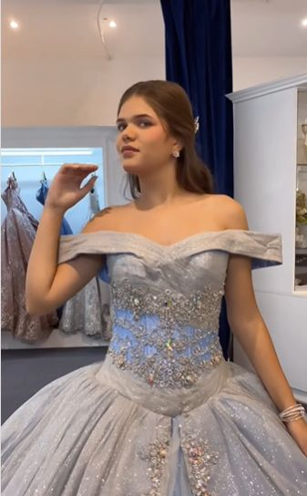A Line Light Blue Off The Shoulder Quinceanera Dress Ball Gown fg6547 - View 5 | VelvetHem