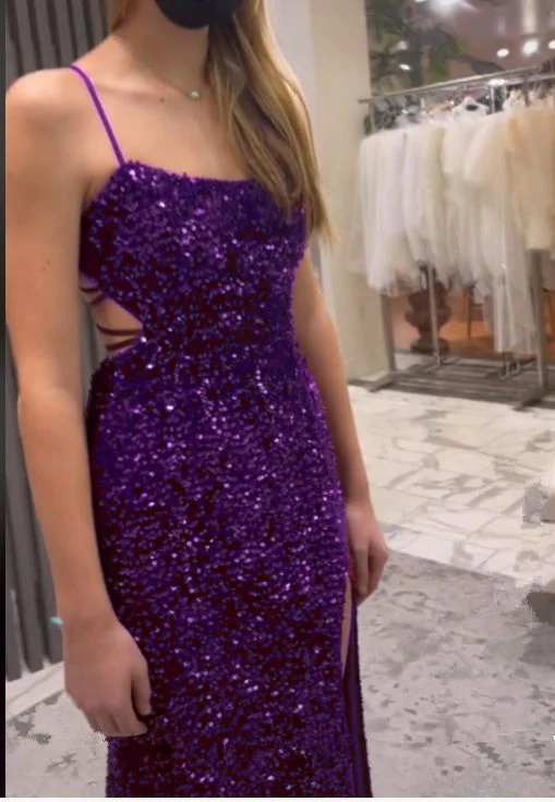 Long Evening Dresses Mermaid Sequins Prom Dress with Silt fg6711 - View 7 | VelvetHem