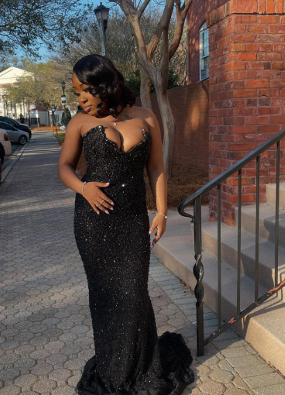 Black Strapless Mermaid Long Prom Dress Evening Gown        fg6763