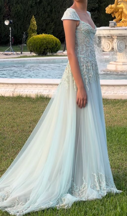 V Neck Tulle Beaded Prom Dress Classy Evening Dress Birthday Gown - View 6 | VelvetHem
