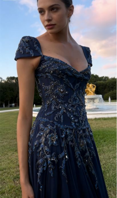 V Neck Tulle Beaded Prom Dress Classy Evening Dress Birthday Gown - View 8 | VelvetHem