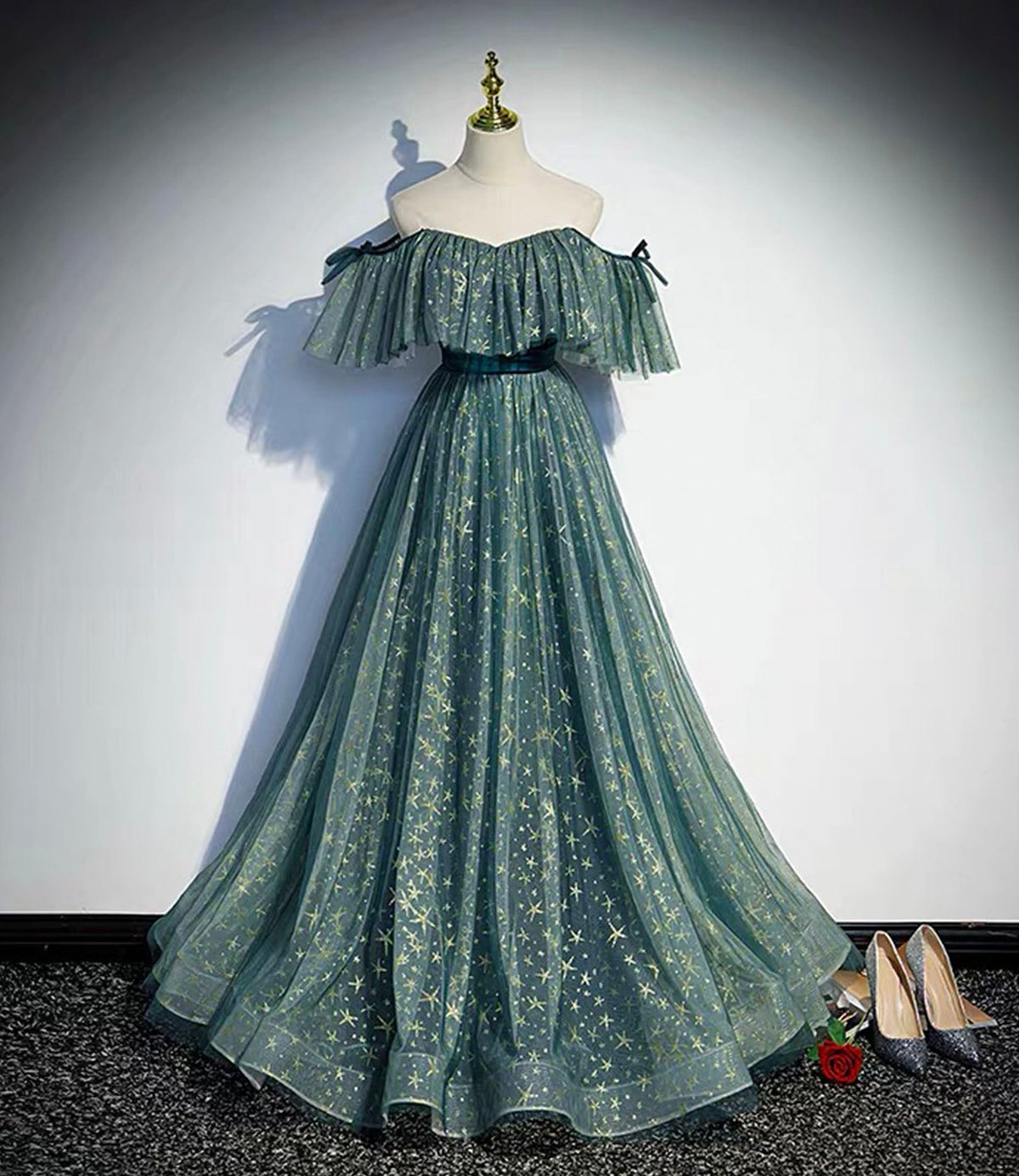 Cute tulle sequins long prom dress A line evening dress s90 - VelvetHem