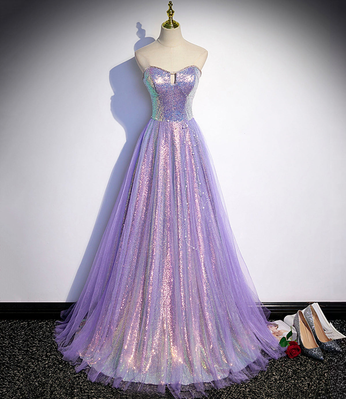 Purple tulle sequins long prom dress evening dress s84 - VelvetHem
