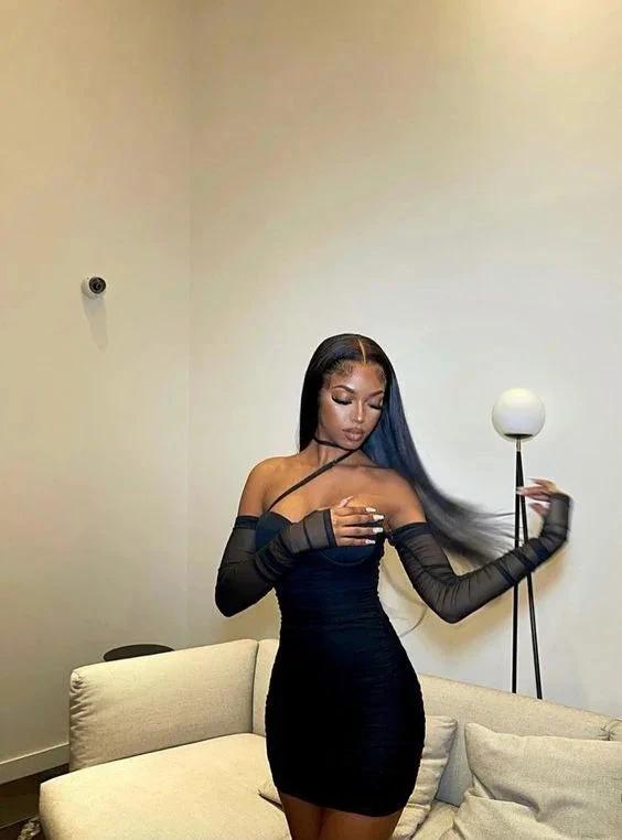 Sexy Black Dress 21st Birthday Outfit Dress Black Mini Homecoming Dress (ZD12473)