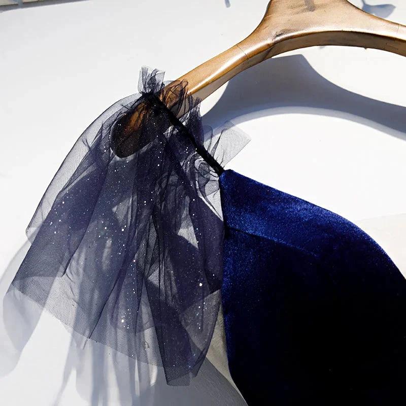 Blue velvet tulle short homecoming dress s99 (ZD12613)