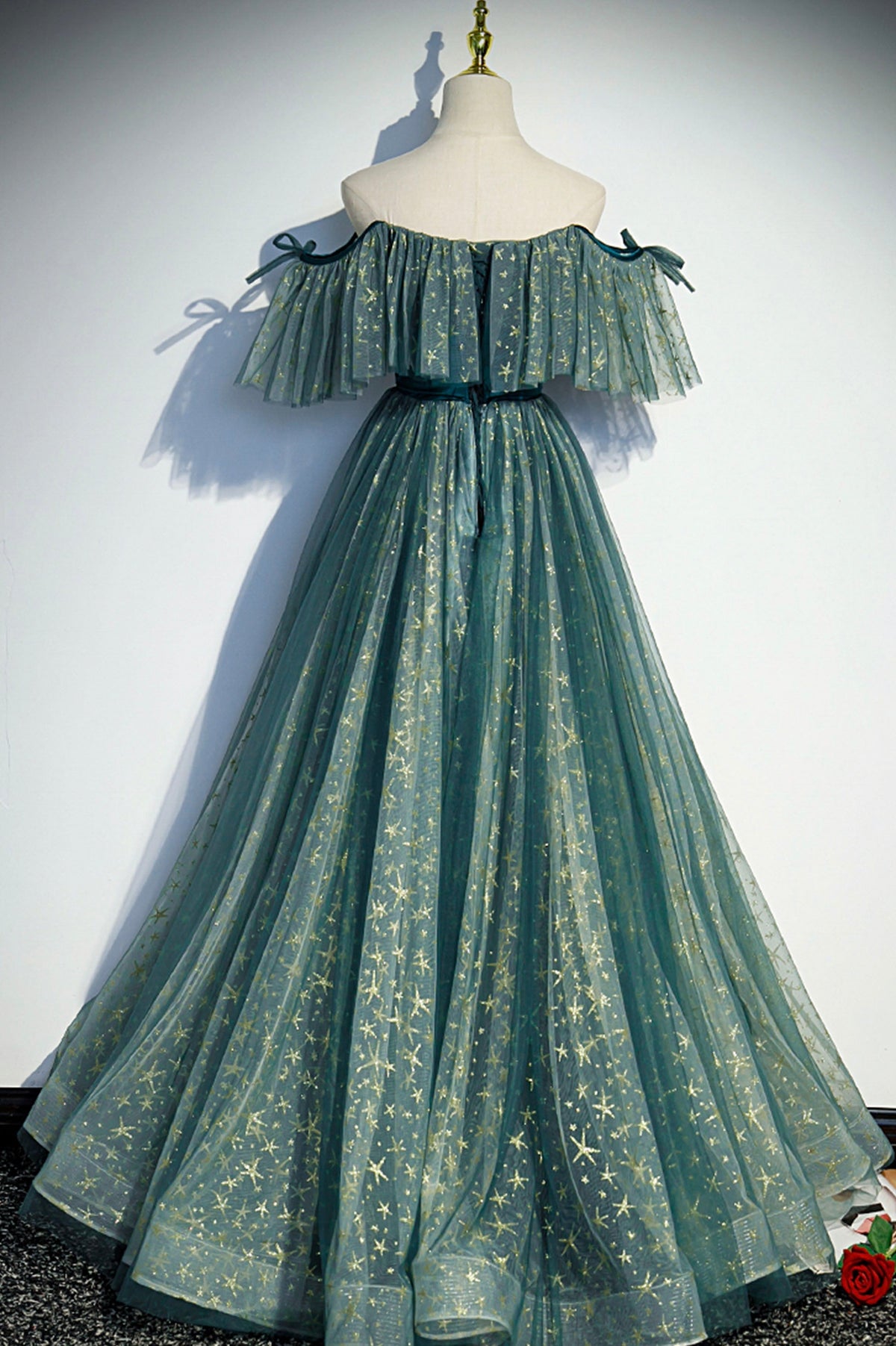 Cute tulle sequins long prom dress A line evening dress s90