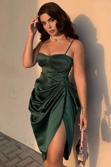 Sexy Dark Green Spaghetti Straps Sheath Short Homecoming Dresses cc83 - VelvetHem