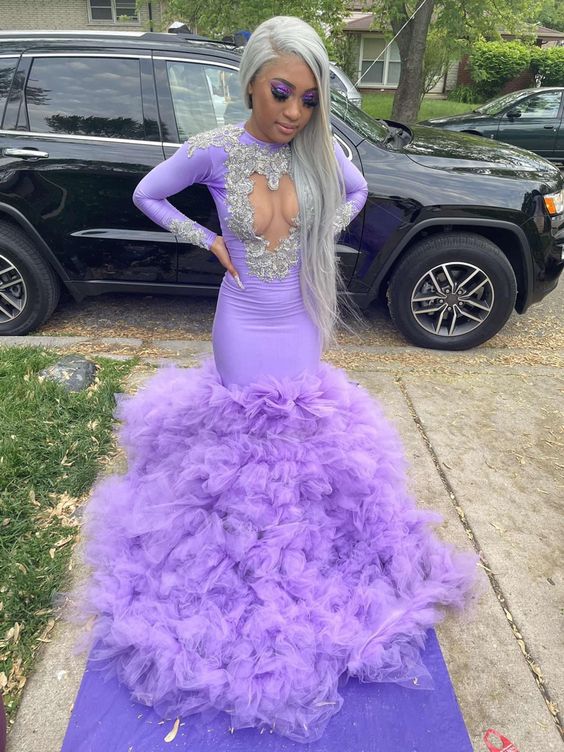 Lilac Mermaid Prom Dress With Long Sleeves - VelvetHem