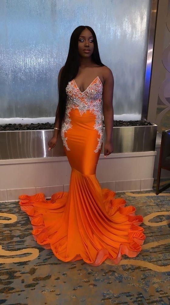 Sexy Orange Mermaid Prom Dresses Sexy Evening Dress - View 2 | VelvetHem