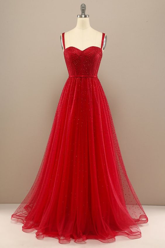 Beautiful Red Sweetheart Prom Dress with Beading - VelvetHem
