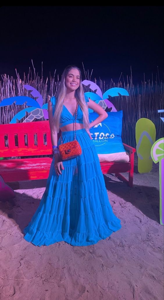 Charming Two Piece Blue Evening Dress,Sexy Blue Beach Dress Y1327 - VelvetHem
