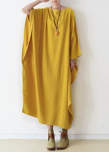 Yellow Cotton Maxi Dress Plus Size Casual Caftans Batwing Sleeve