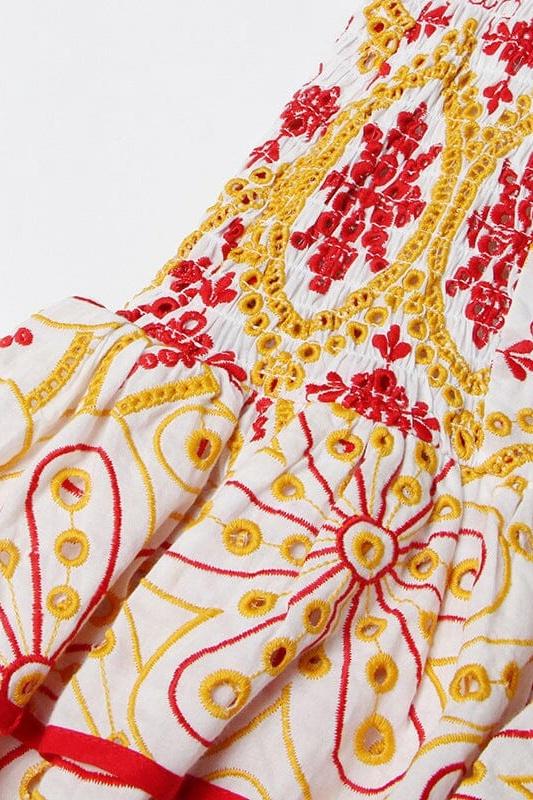 Jenni Effortless Off the Shoulder Mini Dress with Embroidery and Print Designer Edit