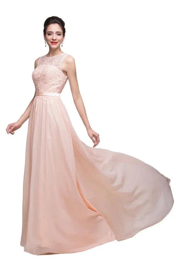 Floor-length A-line Crew Sash Chiffon Appliques Bridesmaid Dresses (ZD13086)