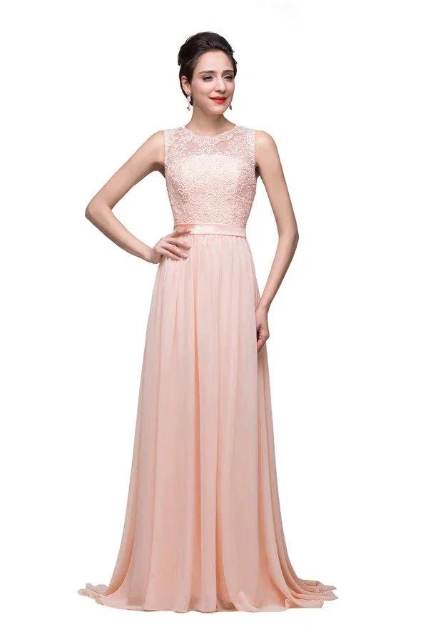 Floor-length A-line Crew Sash Chiffon Appliques Bridesmaid Dresses (ZD13086)