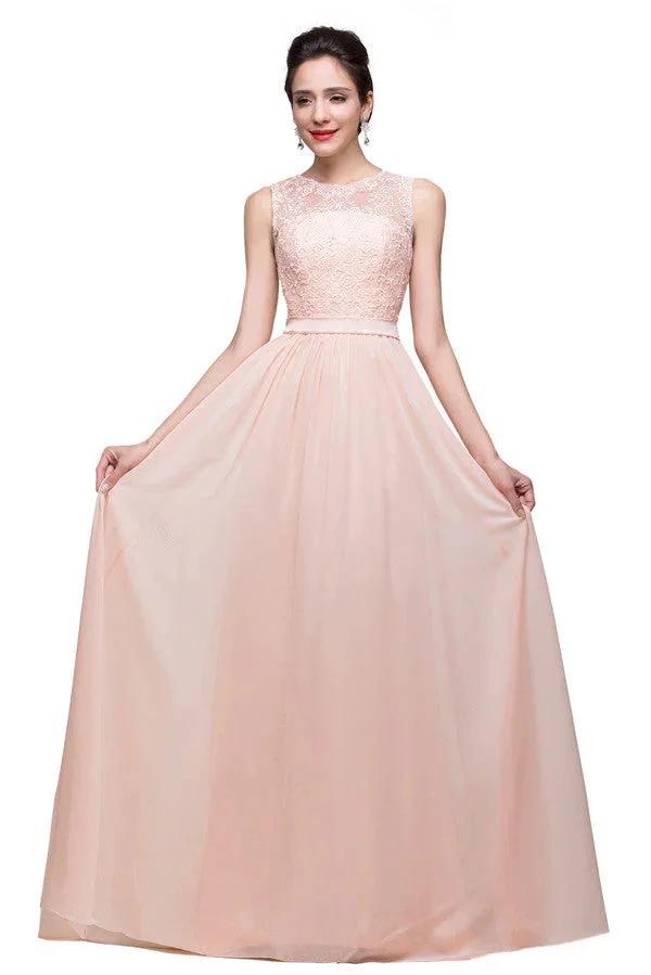 Floor-length A-line Crew Sash Chiffon Appliques Bridesmaid Dresses (ZD13086) - VelvetHem