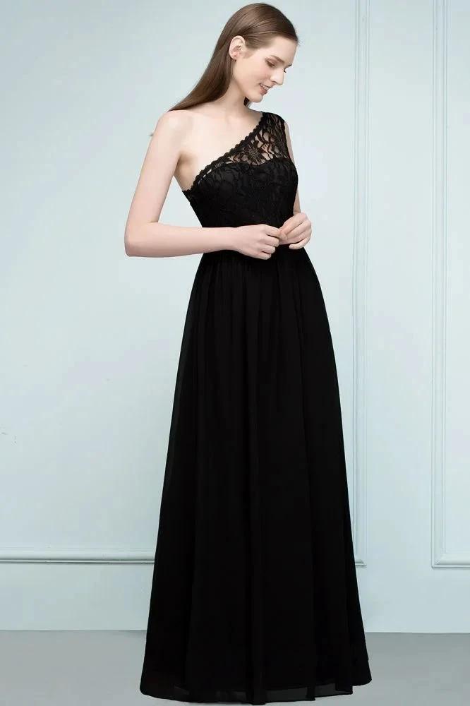 Floor Length Lace Chiffon A-line One-shoulder Bridesmaid Dresses with Sash (ZD13060)