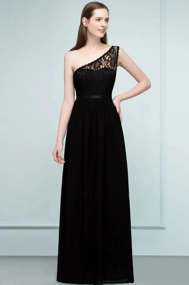 Floor Length Lace Chiffon A-line One-shoulder Bridesmaid Dresses with Sash (ZD13060)