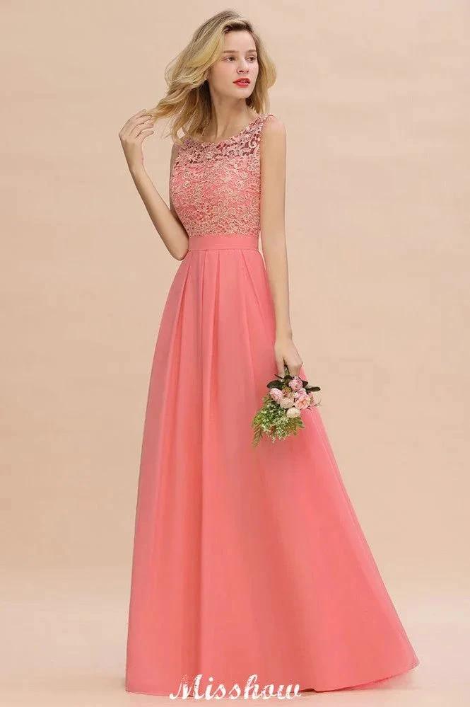 Floral Lace A-line Simple Wedding Dress Sleeveless Maxi Bridesmaid Dress (ZD12951)