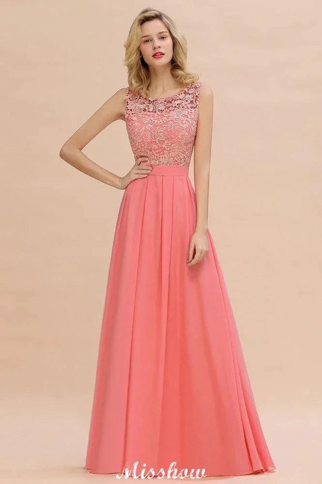 Floral Lace A-line Simple Wedding Dress Sleeveless Maxi Bridesmaid Dress by misshow.com