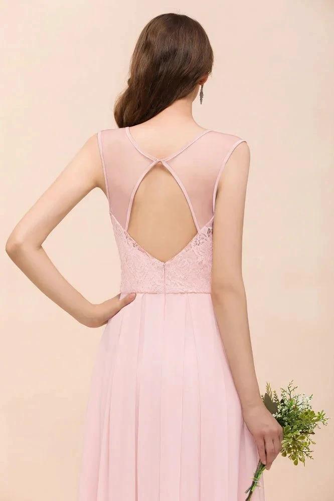 Floral Lace Bridesmaid Dress Pink A-line Wedding Party Dress (ZD12993)
