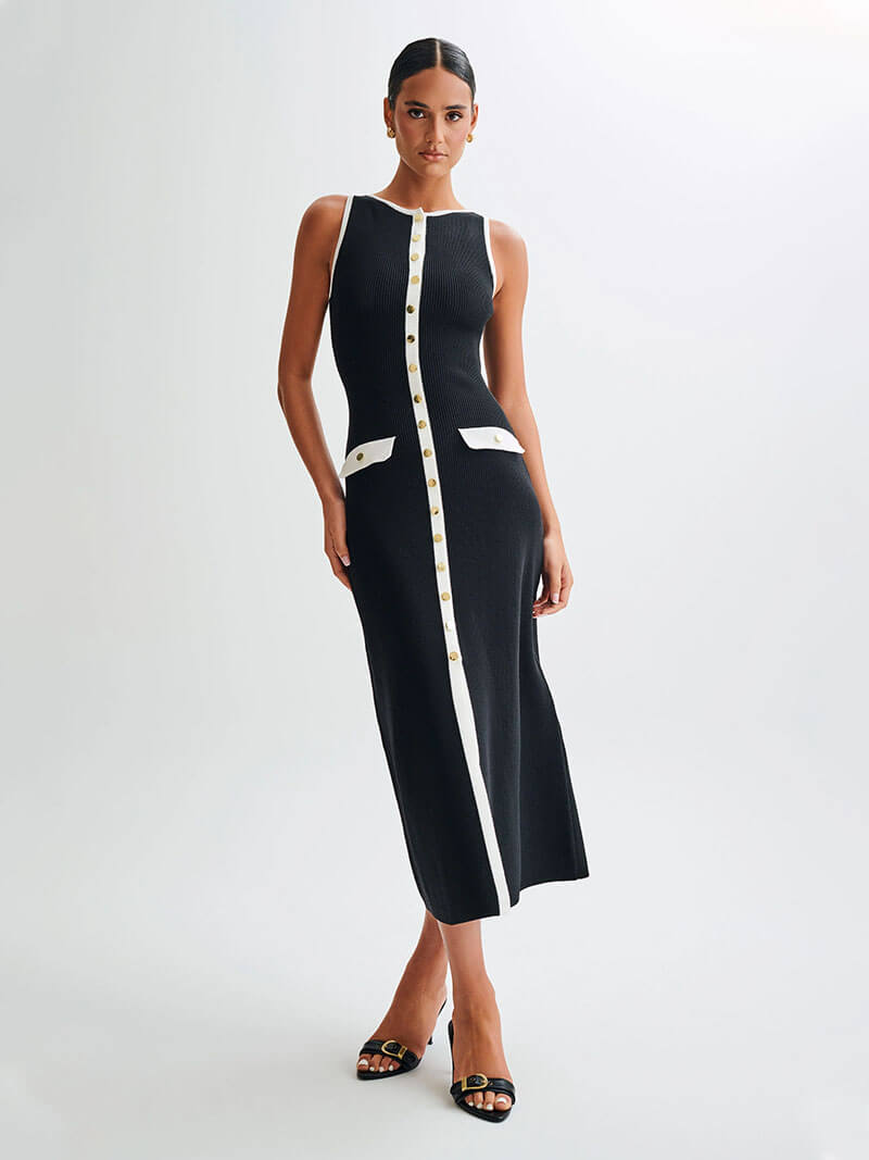 Raquel Sleeveless Maxi Dress with Button Closure for Women