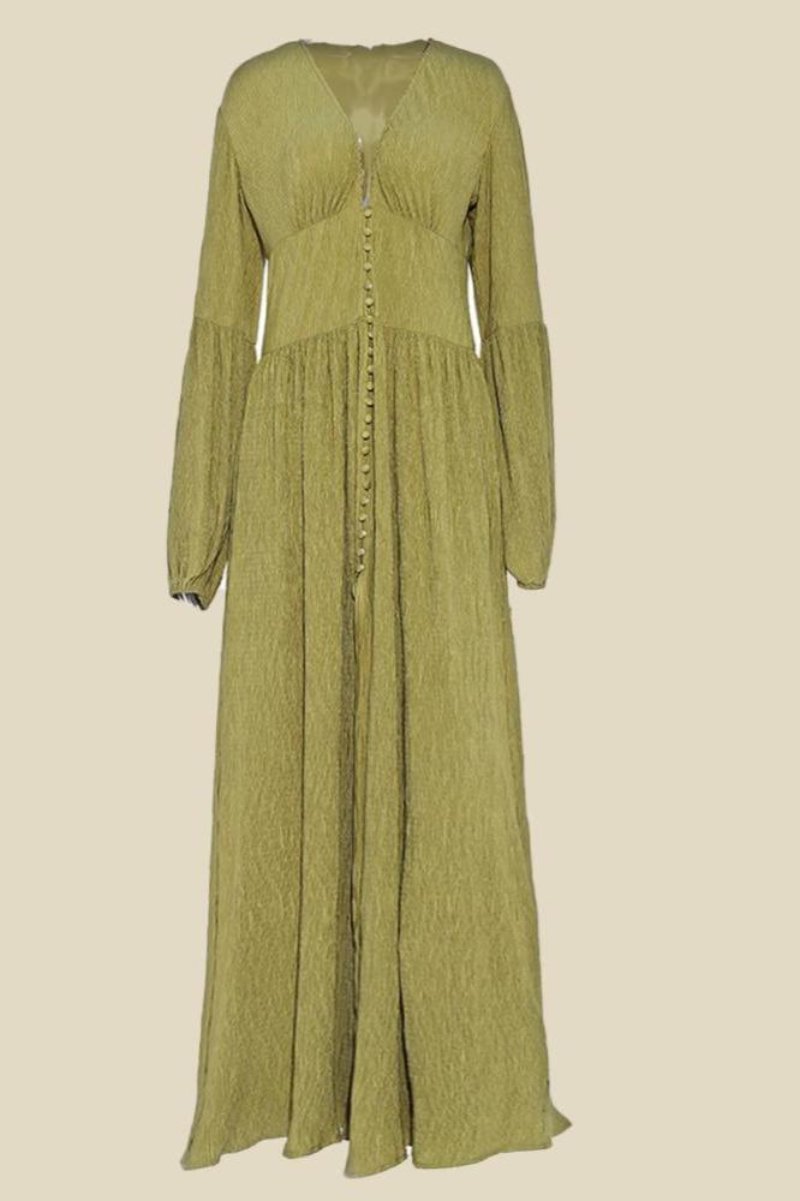 Nicolasa Statement Pleated V Neck Milkmaid Maxi Dress Boutique Collection