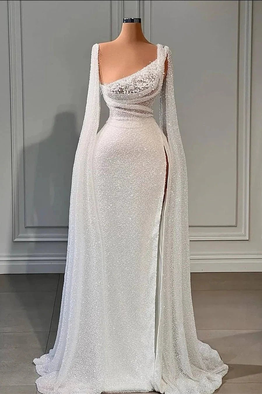 Glamorous A-line Sequined Split Wedding Dresses With Beads (ZD16459)