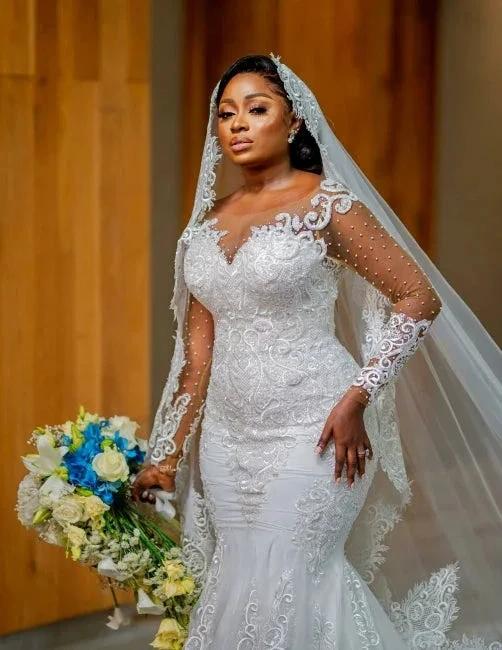 Glamorous Long Mermaid Appliques Long Sleeves Wedding Dresses With Lace (ZD16537)