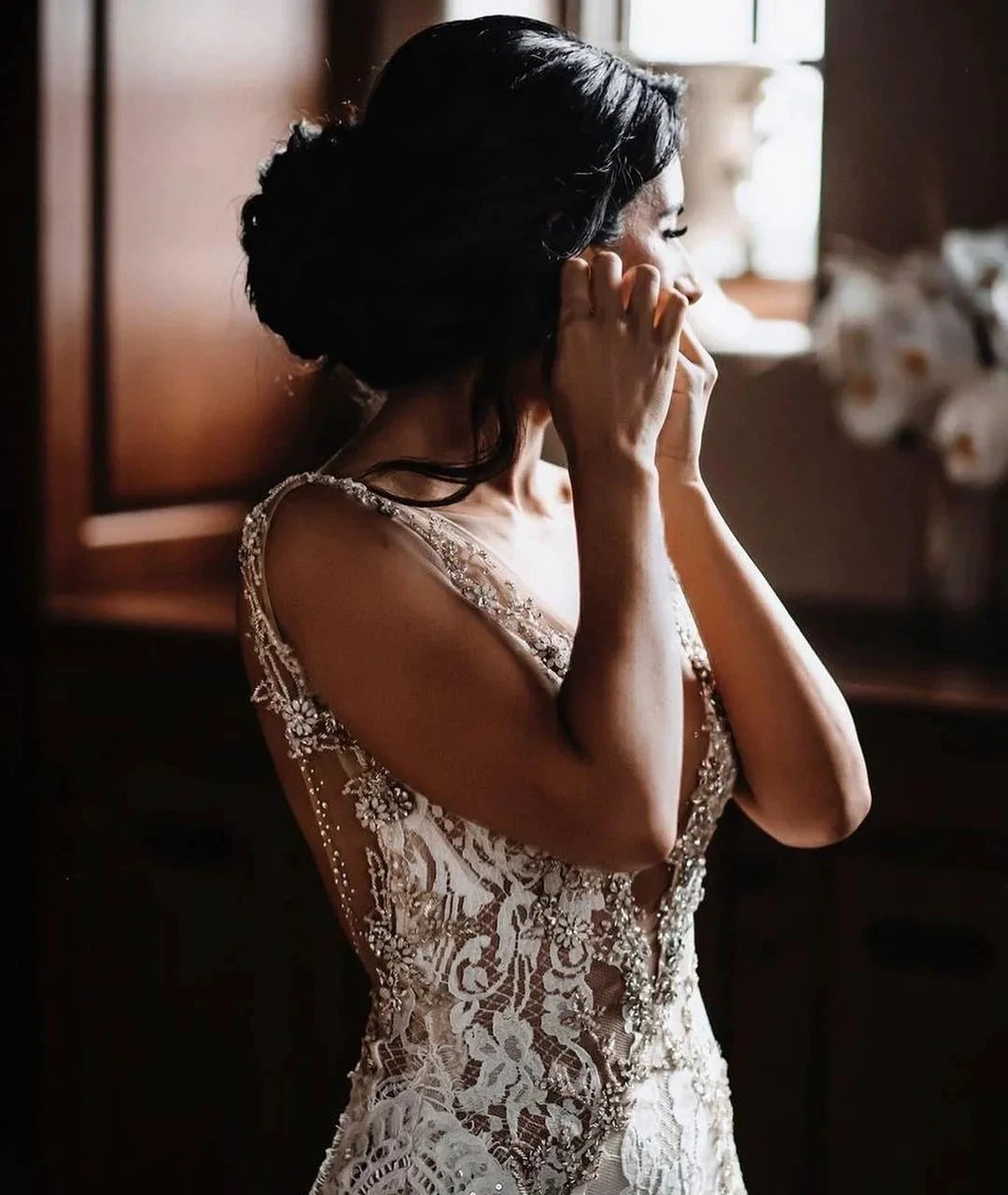 Glamorous Long Mermaid V-neck Wide Straps Appliques Lace Open Back Wedding Dress (ZD16686)