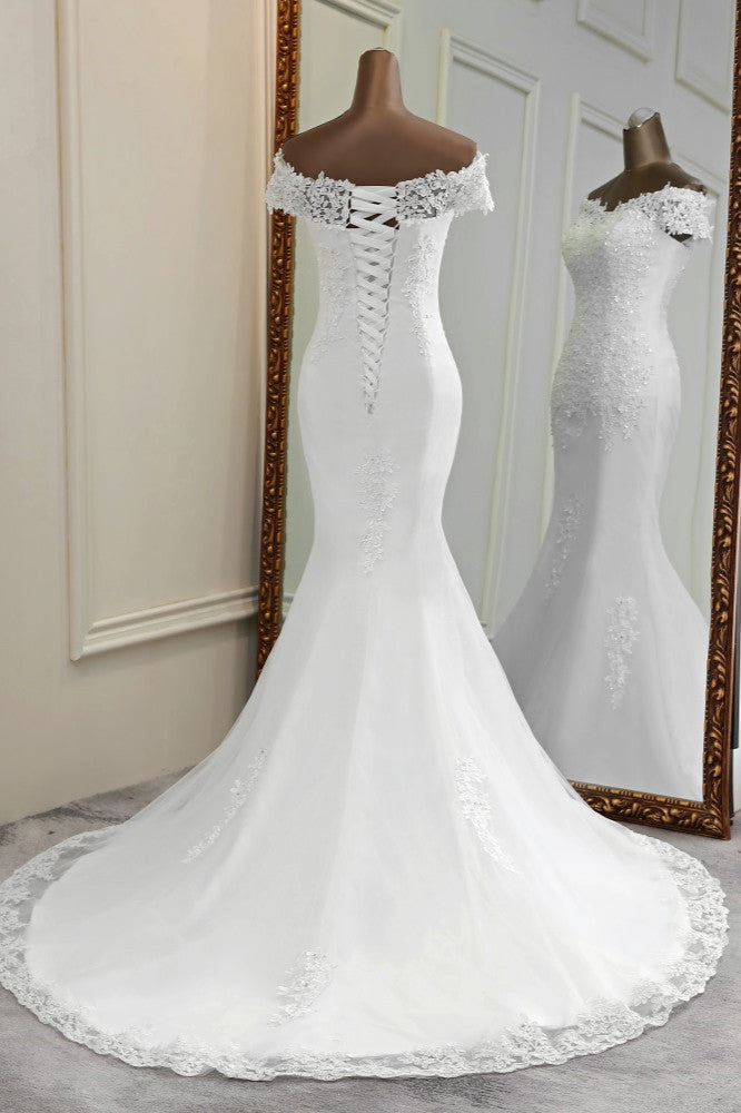 Glamorous Sweetheart Lace Beading Wedding Dresses Short Sleeves Appliques Mermaid Bridal Gowns (ZD17453)