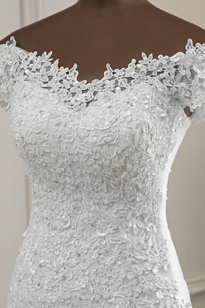 Glamorous Sweetheart Lace Beading Wedding Dresses Short Sleeves Appliques Mermaid Bridal Gowns (ZD17453)