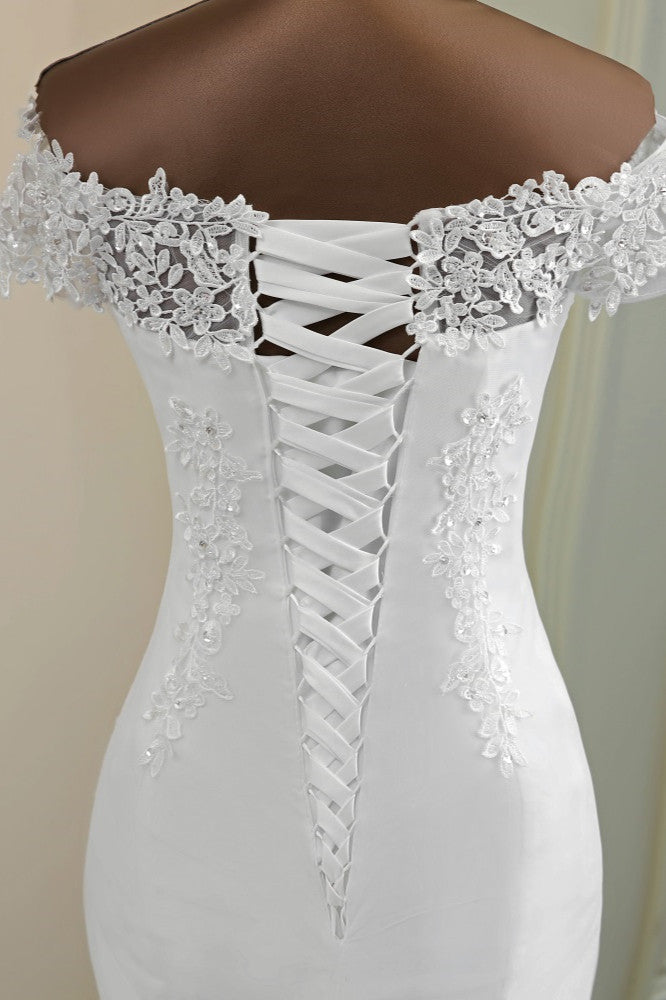 Glamorous Sweetheart Lace Beading Wedding Dresses Short Sleeves Appliques Mermaid Bridal Gowns (ZD17453)