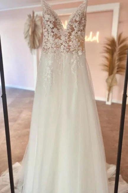 Glamorous sweetheart v-neck sleeveless a-line lace Wedding Dresses (ZD14860)