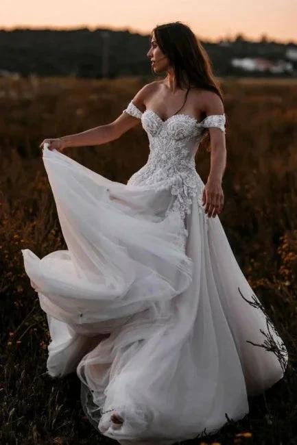Gorgeous A-line Off-the-shoulder Wedding Dresses with Lace (ZD16589)