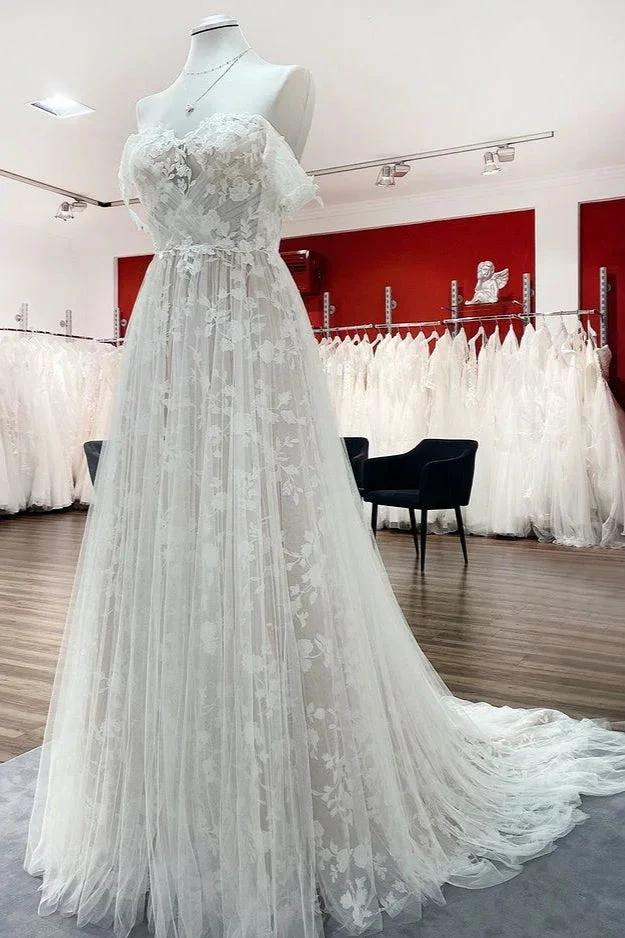 Gorgeous Long A-line Off-the-shoulder Tulle Appliques Lace Wedding Dress (ZD14281)
