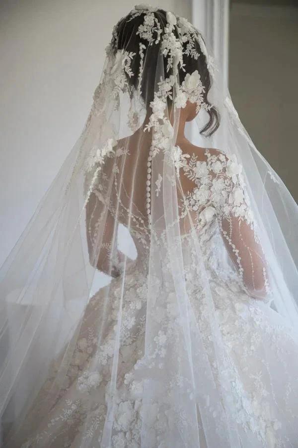 Gorgeous Long A-line Sweetheart Tulle Lace Open Back Wedding Dress with sleeves (ZD15198)