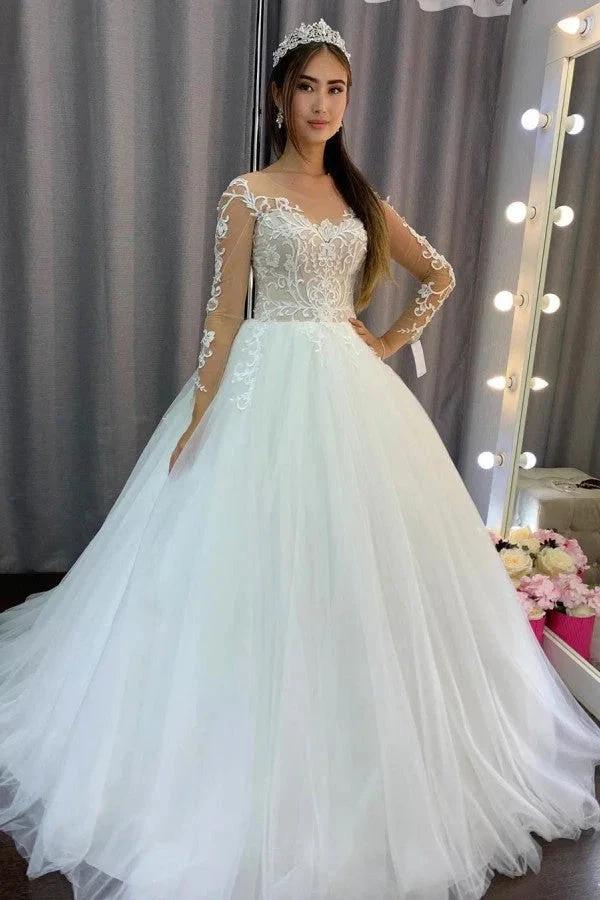Gorgeous Long A-line Tulle Lace Wedding Dress with Sleeves (ZD15116)