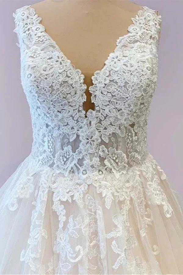 Gorgeous Long A-Line Tulle Wedding Dress With Appliques Lace (ZD15240)